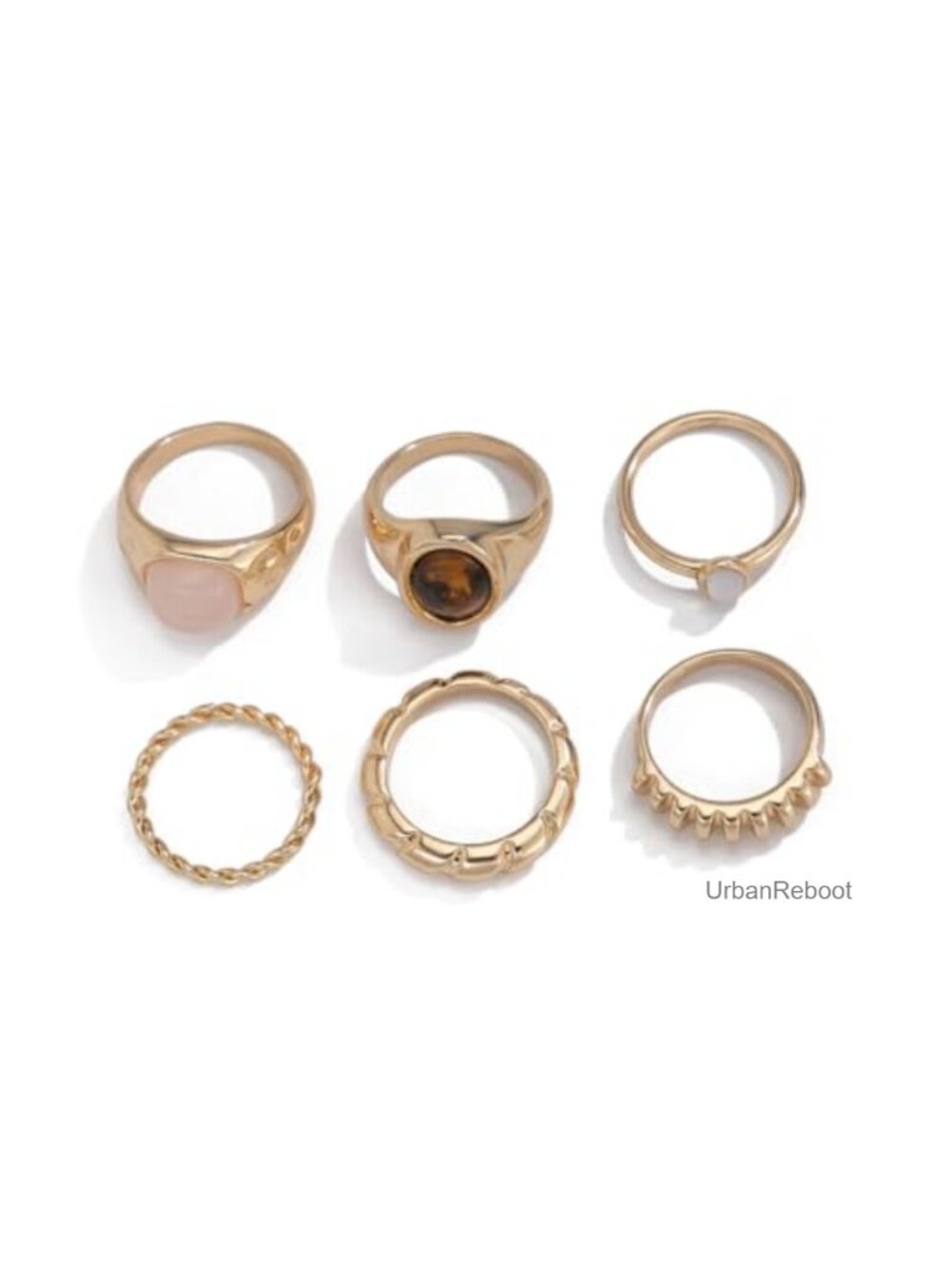 14K Gold Plated Stackable Knuckle Rings Set Chunky Signet Midi Rings